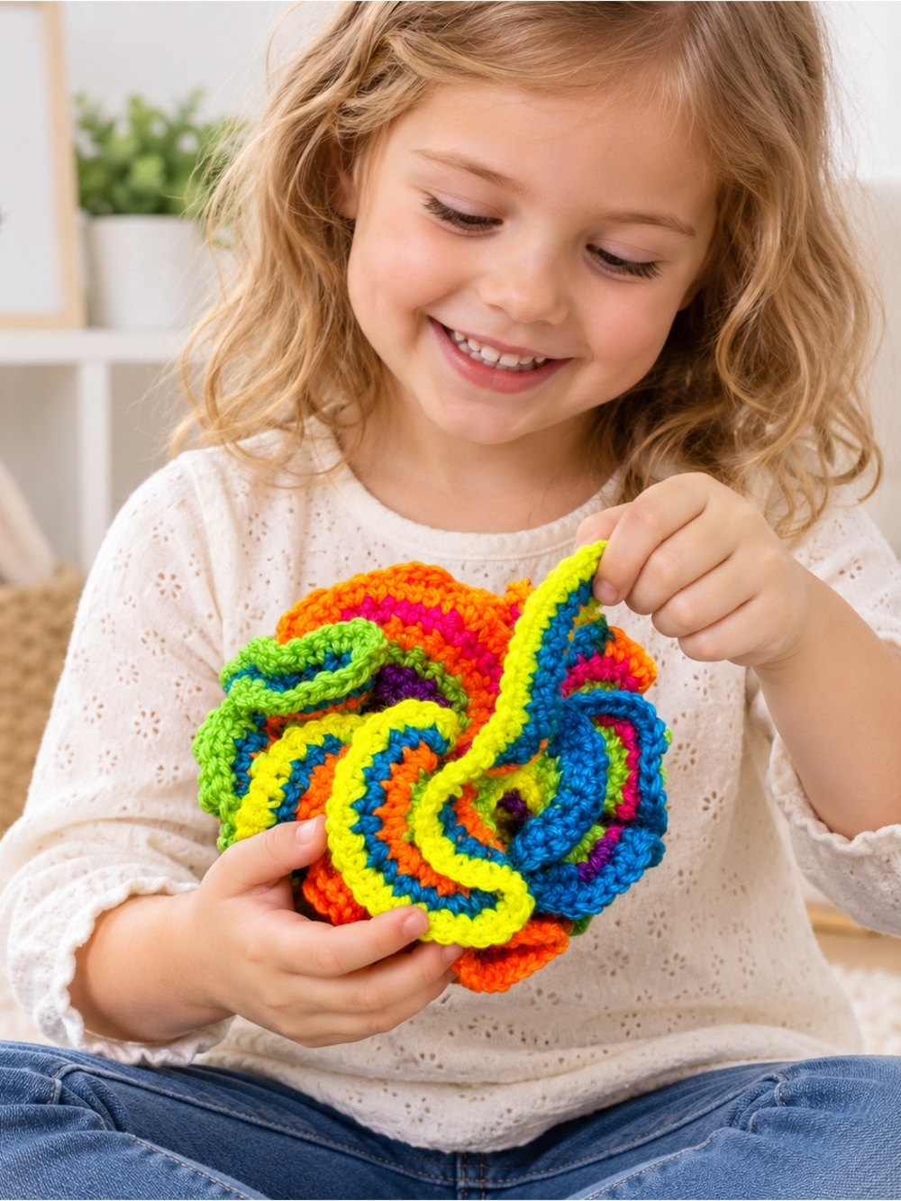 Handmade Crochet Pull Through Fidget Toy Bright Rainbow Sensory Toy